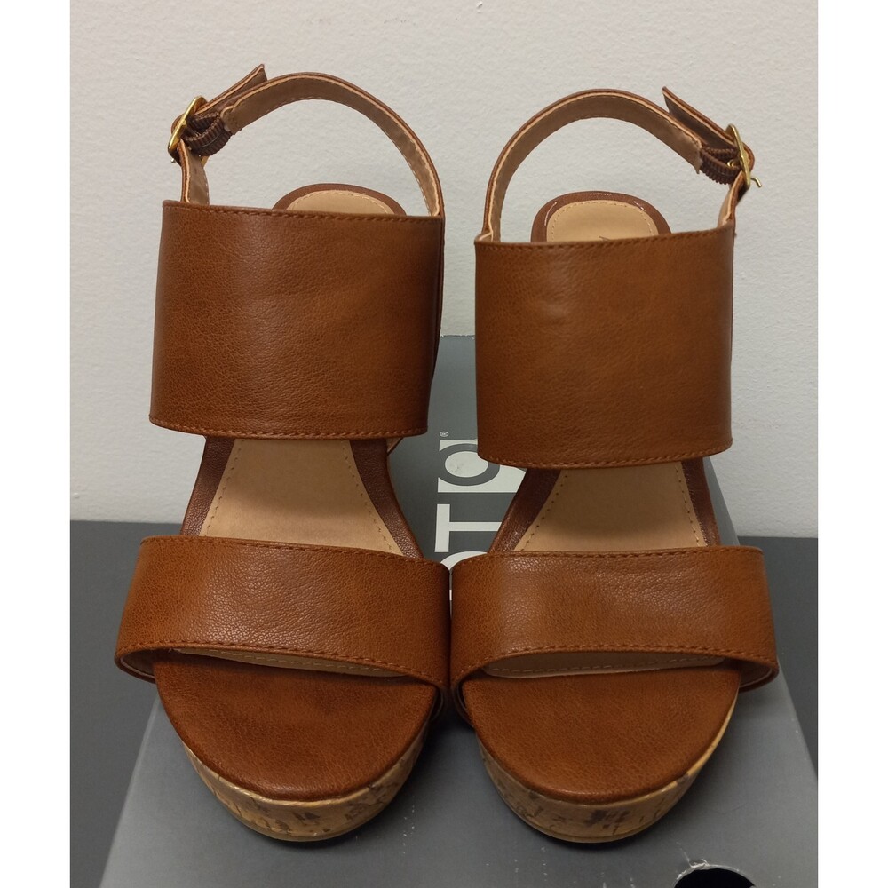 Apt. 9 Wedge Sandals Tan Strap Size 8   4.25” High Heel Shoes - Picture 9 of 14